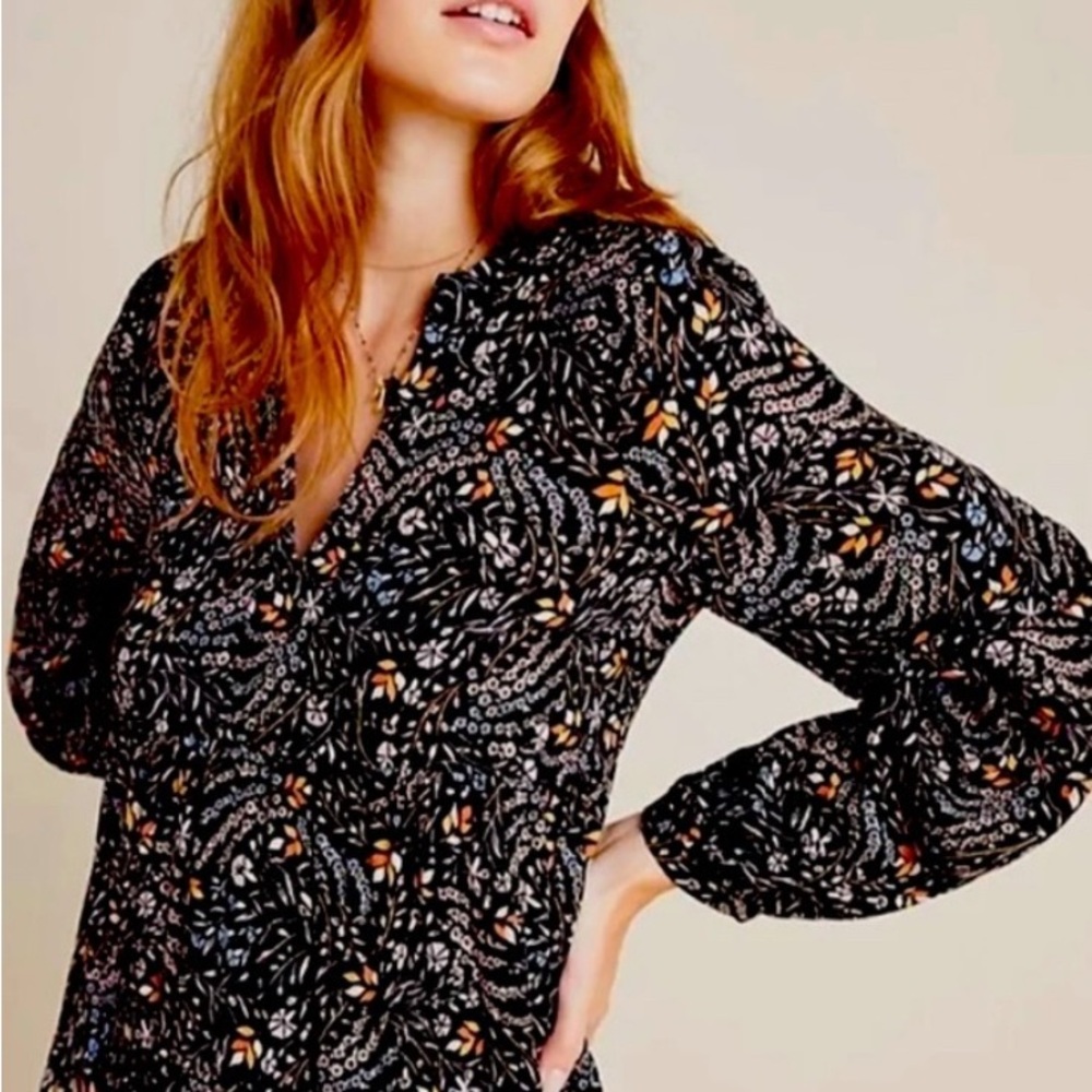 Floral Black dress Maeve Anthropologie